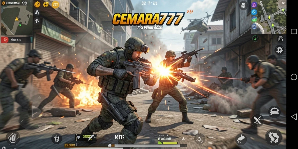Screenshot gameplay CEMARA777 menampilkan aksi tembak-tembakan yang seru.