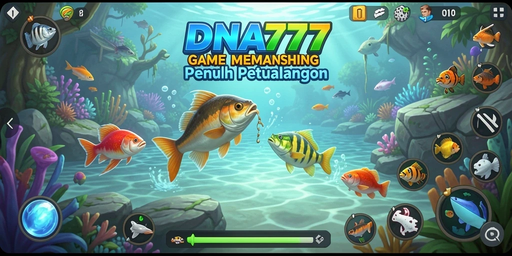 Tampilan gameplay DNA777 dengan grafis menakjubkan dan interaksi memancing.