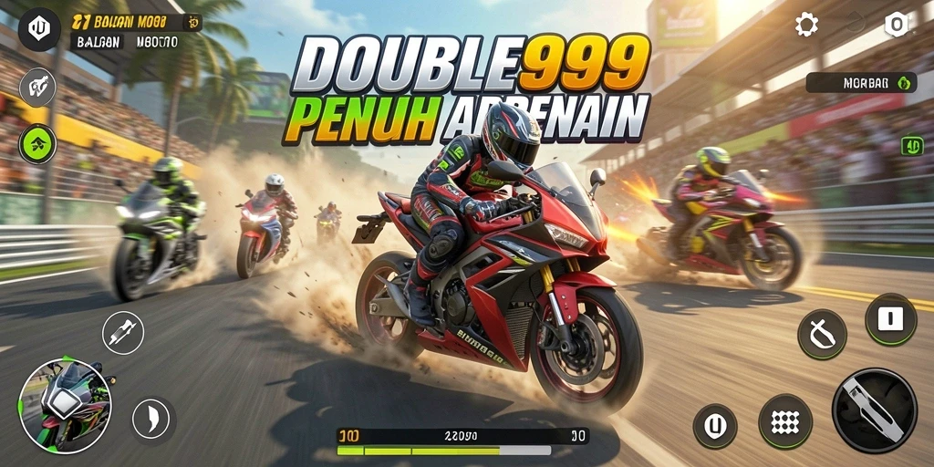 Screenshot utama menunjukkan aksi balapan motor yang mendebarkan.