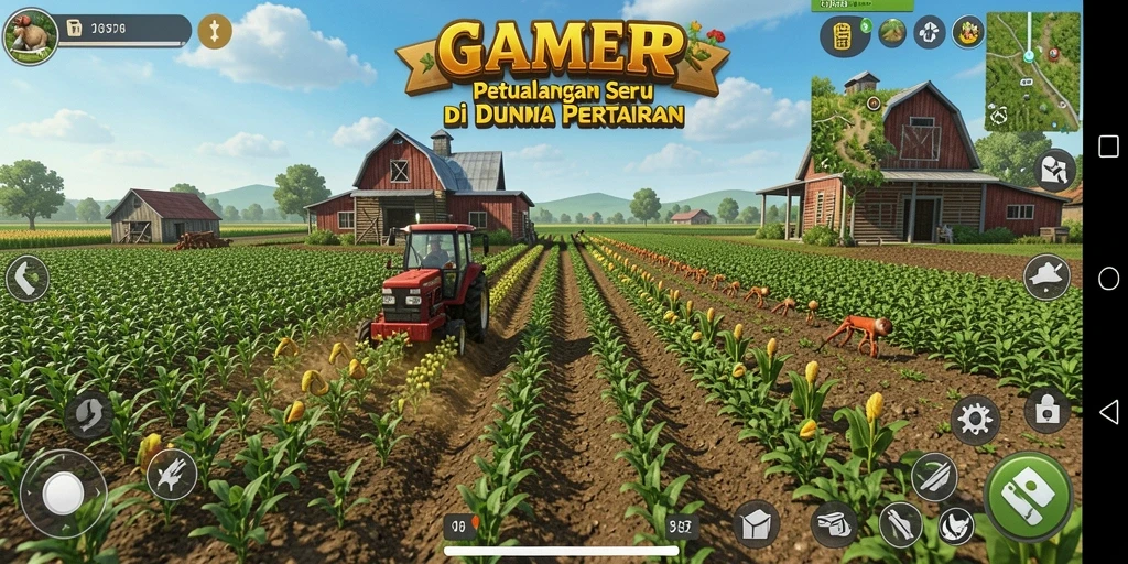 Tampilan screenshot GAMERP yang menunjukkan aktivitas bertani yang seru.