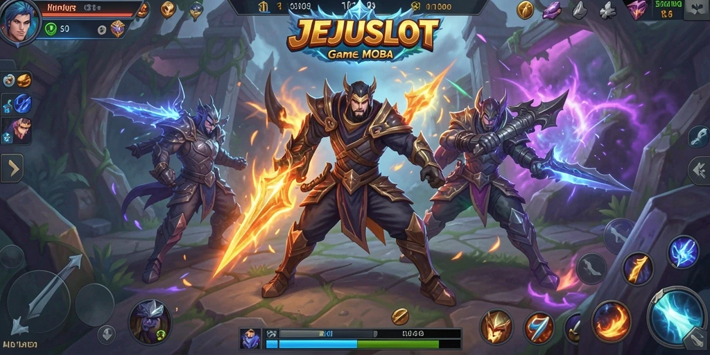 Screenshot dari gameplay seru JEJUSLOT dalam aksi pertandingan MOBA.
