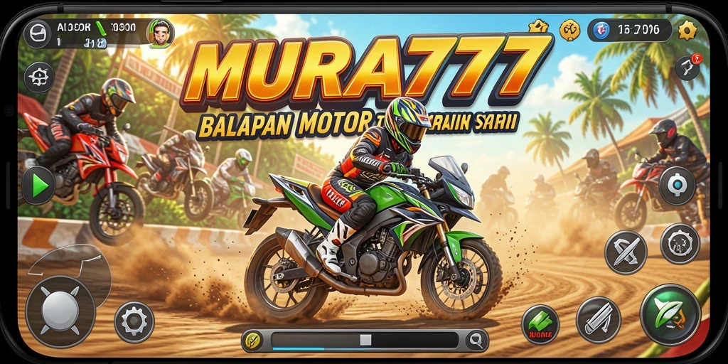 Screenshot gameplay MUARA777 menampilkan balapan motor yang seru dan mendebarkan.