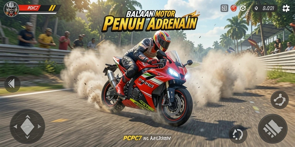 Screenshot menampilkan balapan motor yang intens dan mendebarkan.